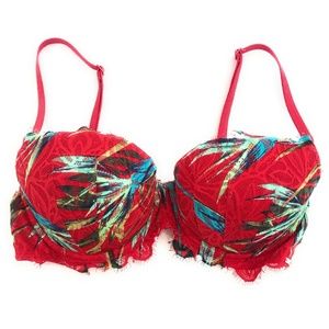 PINK Victoria Secret Floral Red Bra, Womens 32D
